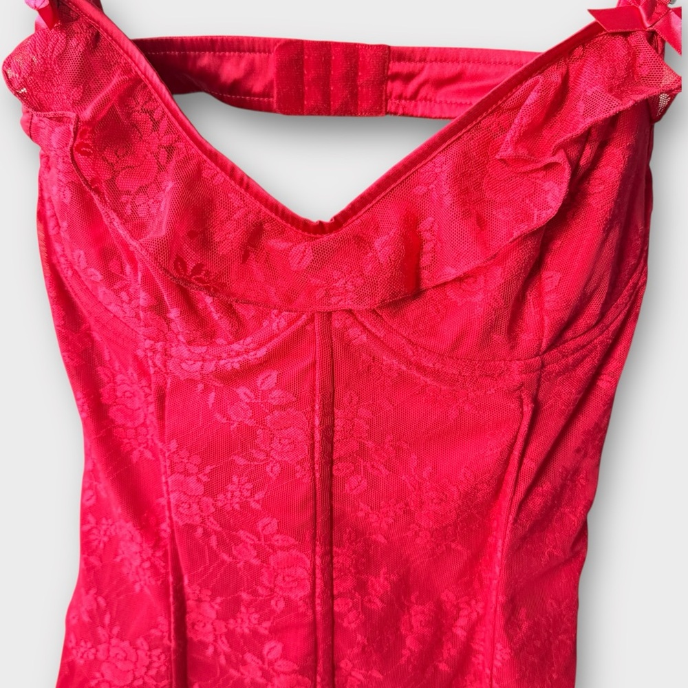 Red Lace Ruffle Mini Dress – Corset Backless Cami Dress (NWT, Size M) - Picture 9 of 12